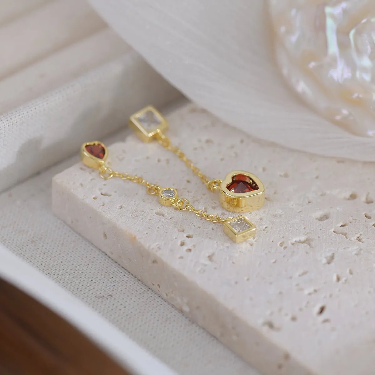 Ruby Heart Drop Earrings