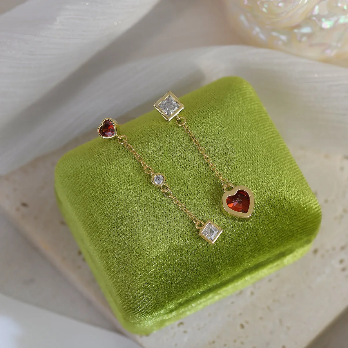 Ruby Heart Drop Earrings