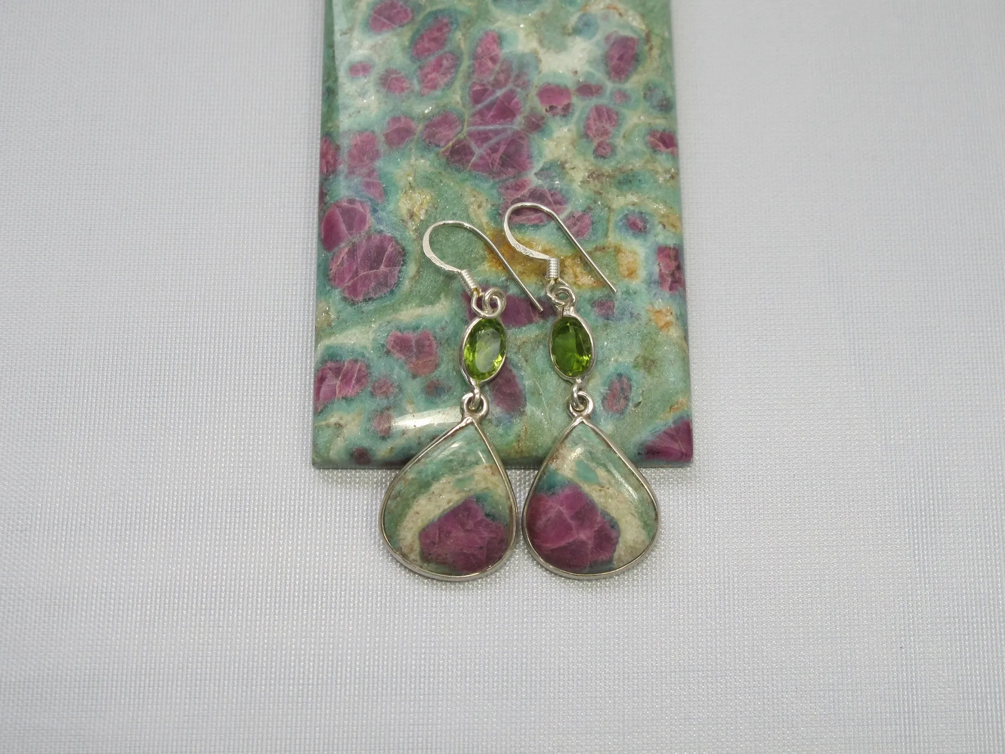Ruby in Fuchsite Earring Set 1 with Peridot