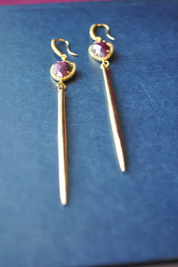 RUBY IN ZOISTE AND RHINESTONES GOLD SPIKE LONG STATEMENT EARRINGS