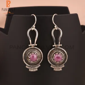 Ruby Round Shape 925 Sterling Silver Boho Earrings