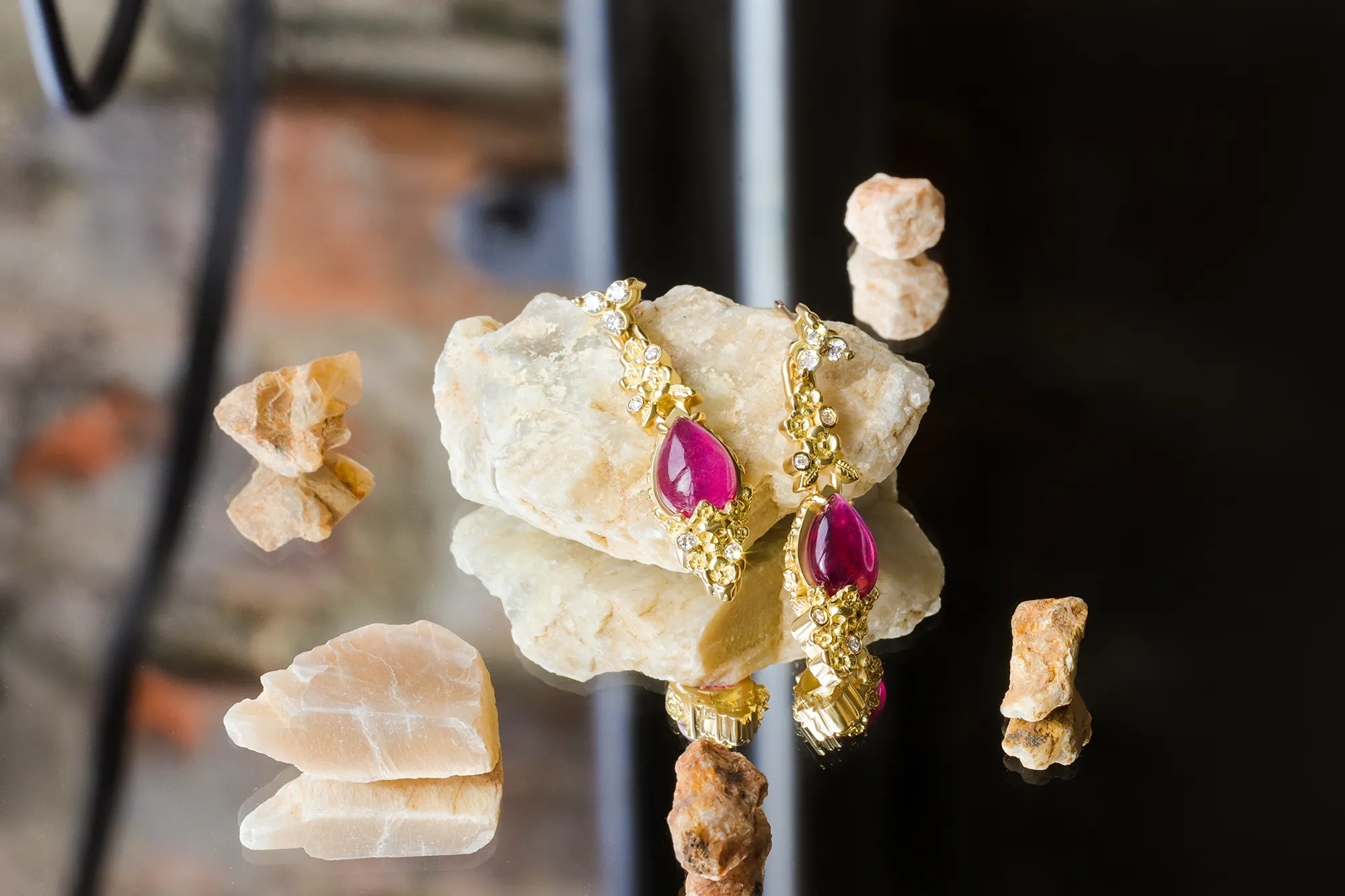 Ruby Skull Drop Earrings