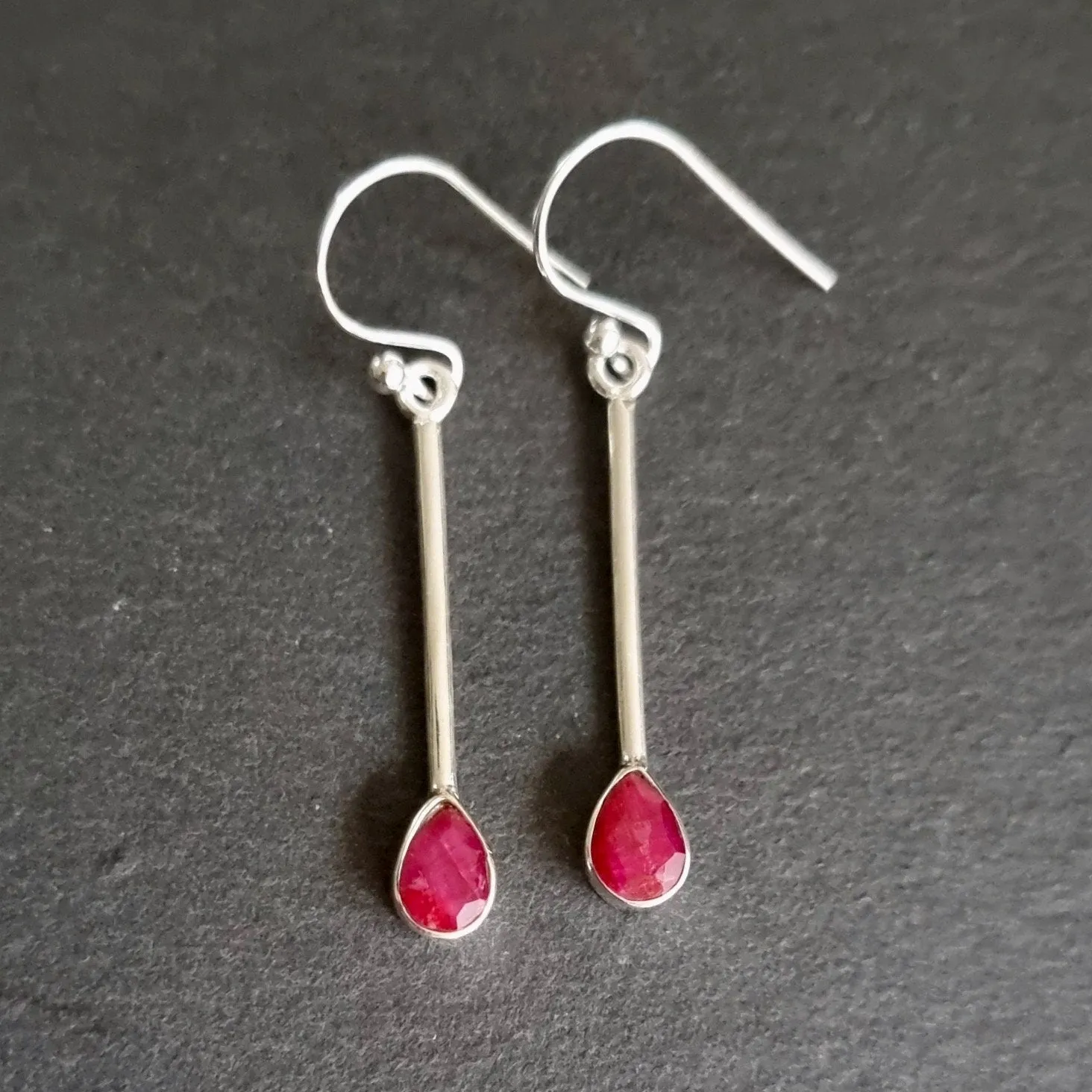 Ruby Teardrop Long 925 Silver Earrings, E15R