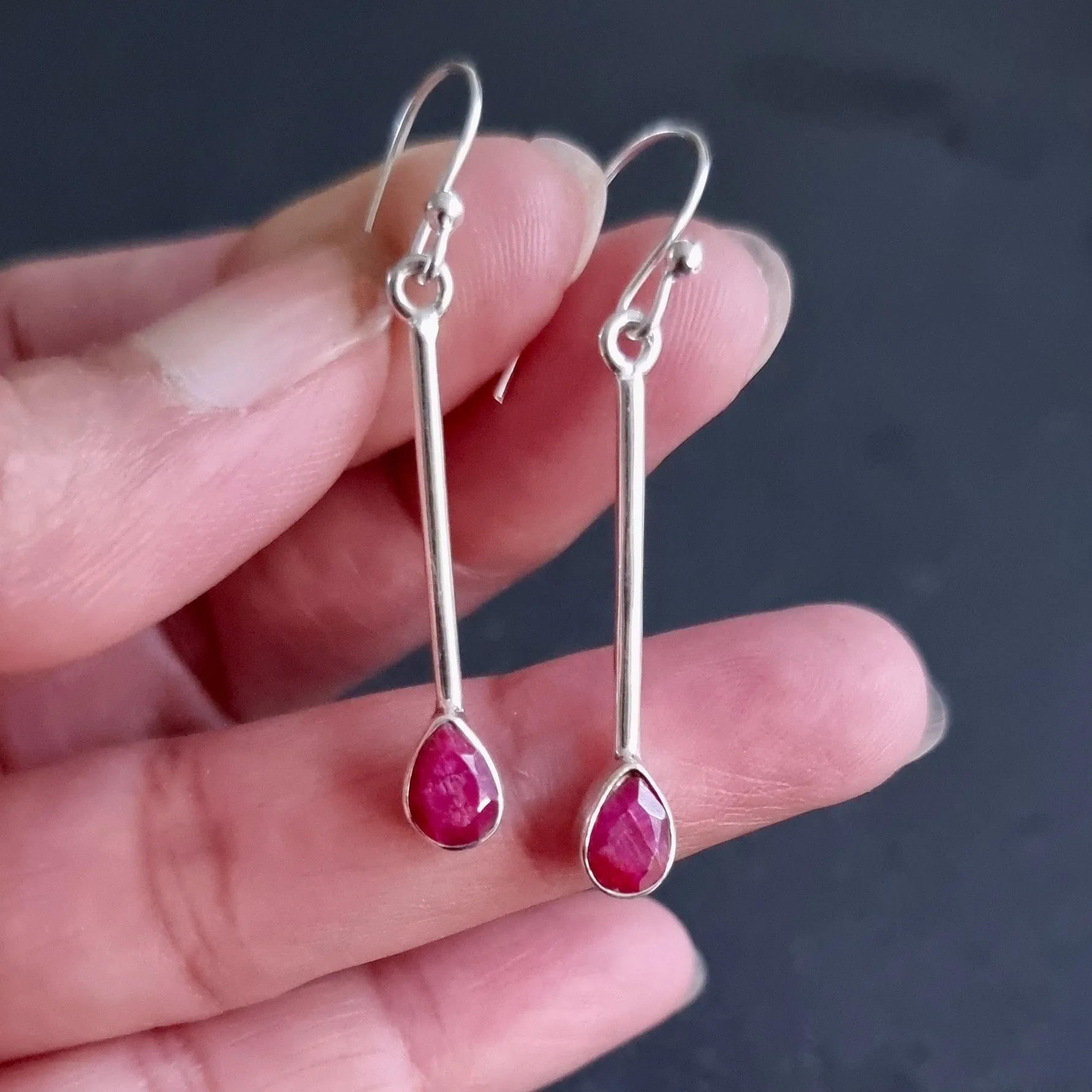 Ruby Teardrop Long 925 Silver Earrings, E15R