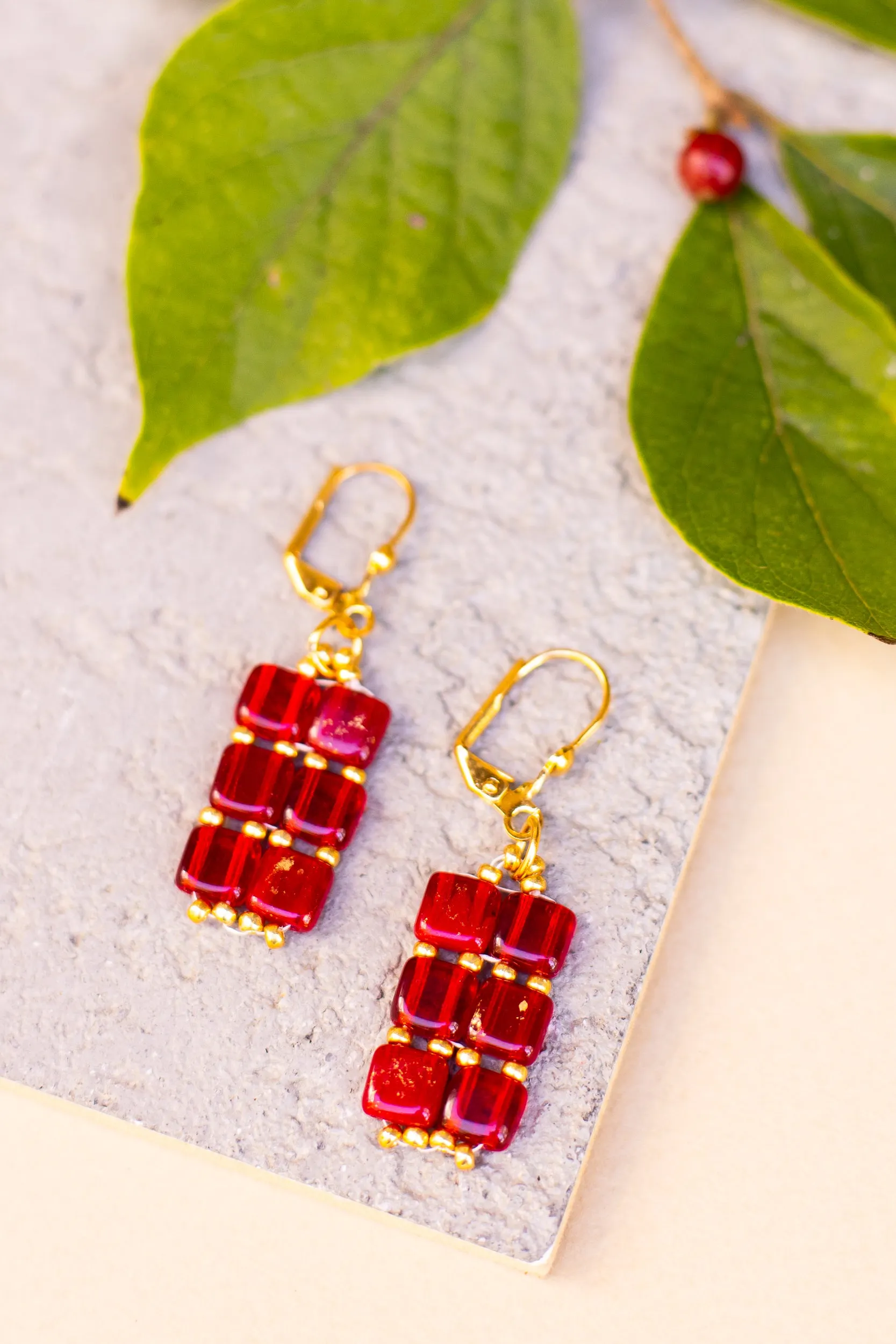 Ruby Tile Earrings
