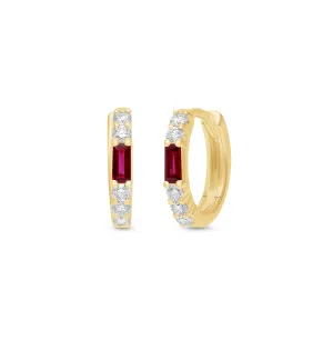 Sabel Collection Ruby and Diamond Huggie Hoop Earrings