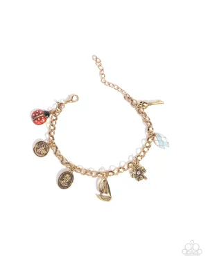 Sailing Through Life - Gold - Flower, Sailboat, Ladybug, Bee Paparazzi Charm Bracelet