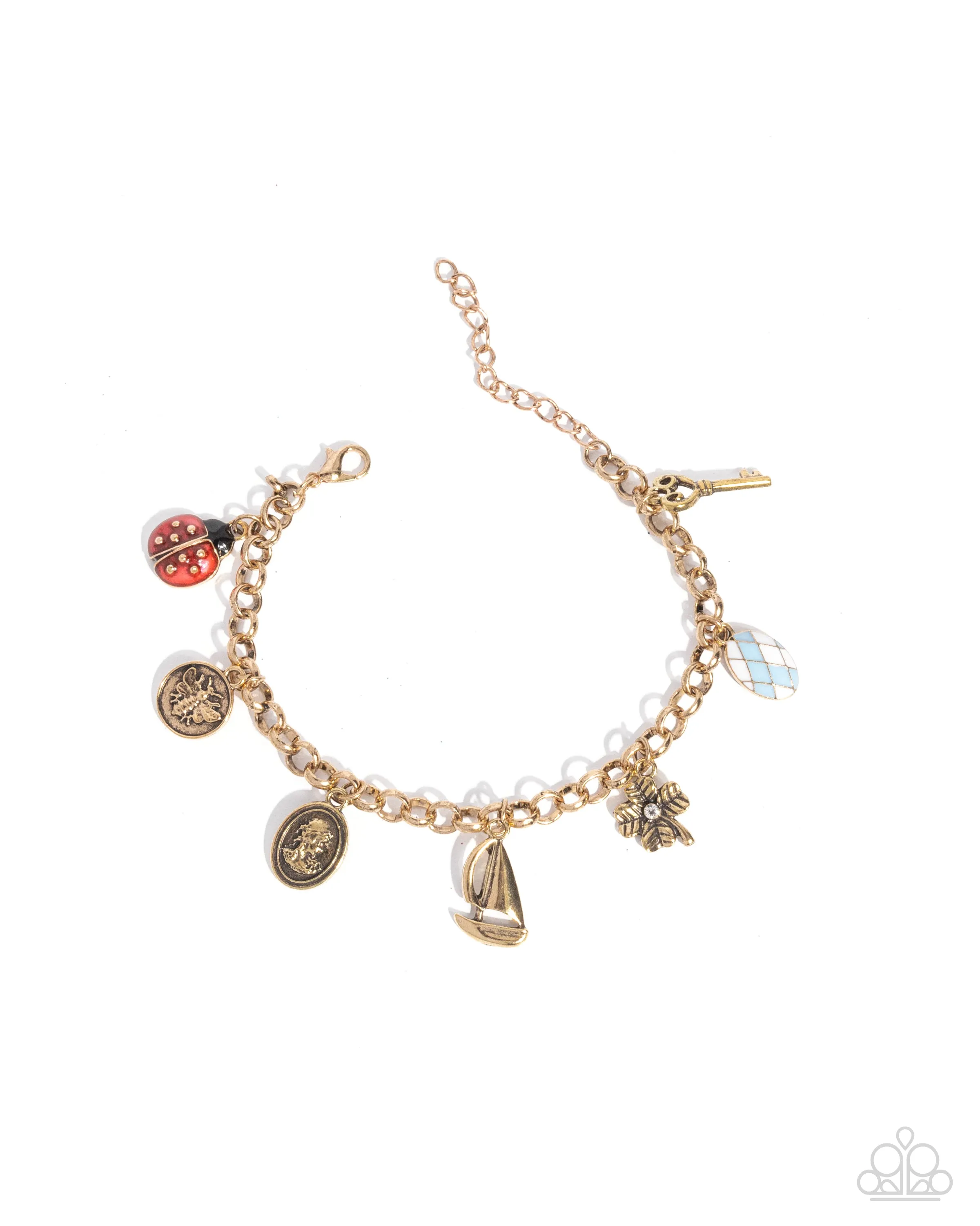 Sailing Through Life - Gold - Flower, Sailboat, Ladybug, Bee Paparazzi Charm Bracelet
