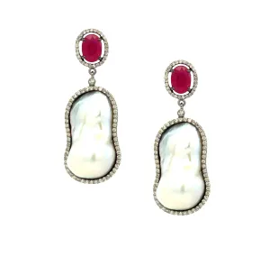 SALE Diamond, Ruby & Pearl Earrings