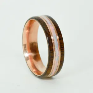 SALE RING -  Rose Gold, Walnut, White Opal - Size 15