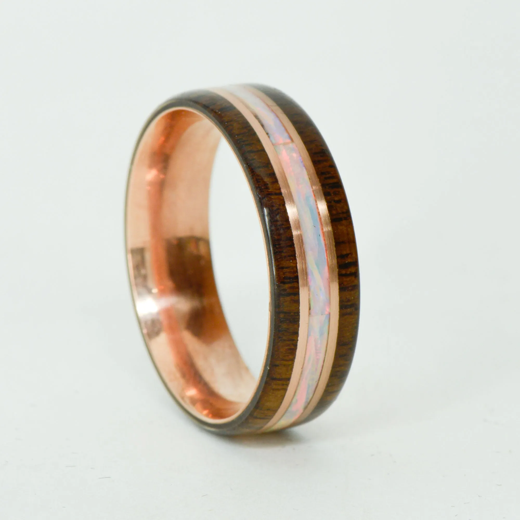 SALE RING -  Rose Gold, Walnut, White Opal - Size 15