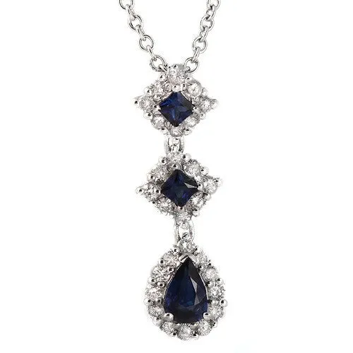 Sapphire And Diamond Chain Pendant Necklace, 18k White Gold