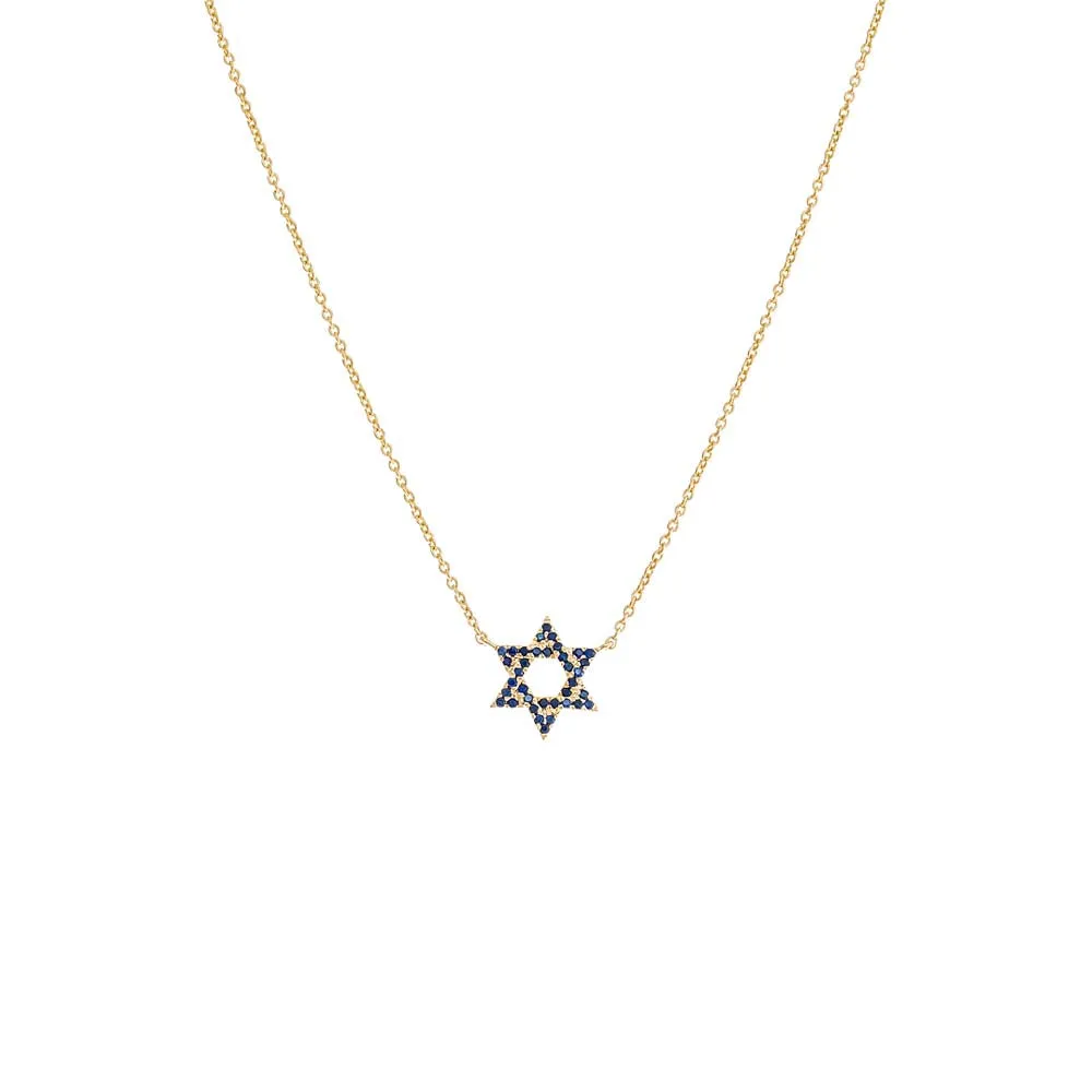 Sapphire Blue Star Of David Necklace 14K