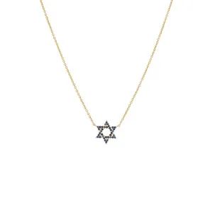 Sapphire Blue Star Of David Necklace 14K