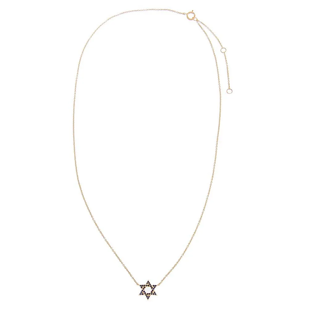 Sapphire Blue Star Of David Necklace 14K