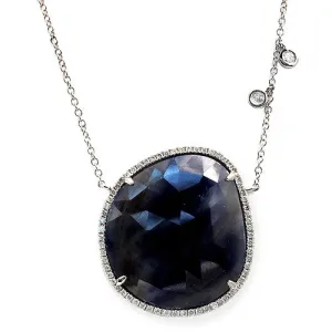 Sapphire Slice & Pave Diamonds Pendant Necklace, White Gold
