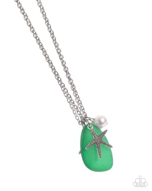 Sea Glass Stash - Green - White Pearl Silver Starfish Charm Paparazzi Short Necklace
