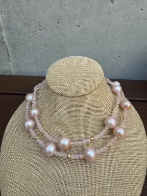 Sea Lustre 7 Pearl Rose Quartz Necklace