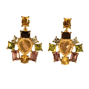 Semi precious drop earrings - Latte