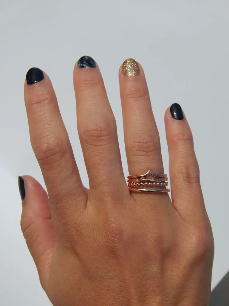 Set of Four 14k Rose Gold Fill Stacking Rings - Chevron, Medallion, Hammered, and Classic