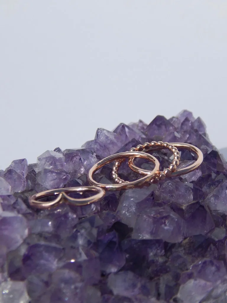 Set of Four 14k Rose Gold Fill Stacking Rings - Chevron, Medallion, Hammered, and Classic