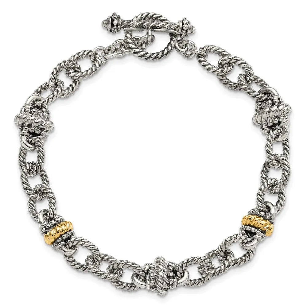 Shey Couture Sterling Silver with 14K Accent 7.5 Inch Antiqued Link Bracelet