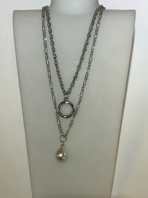 Silver & Pearl Drop Long Necklace By D & X of London
