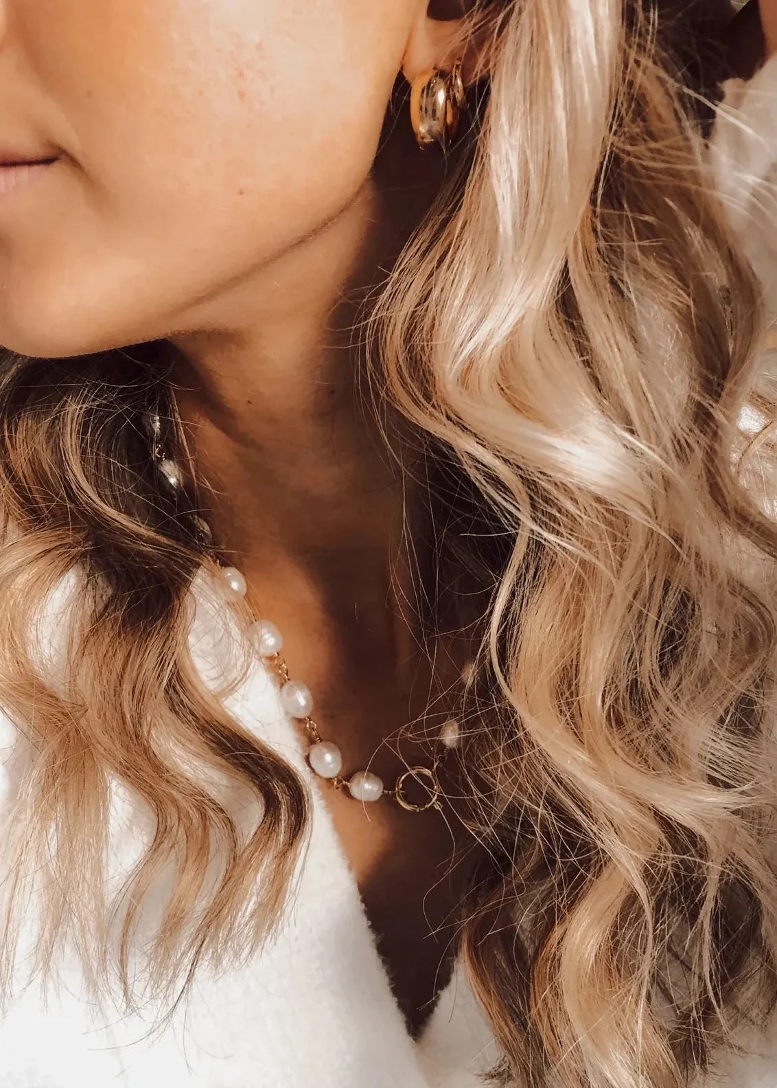 Silver Girl Large Pearl Link Necklace