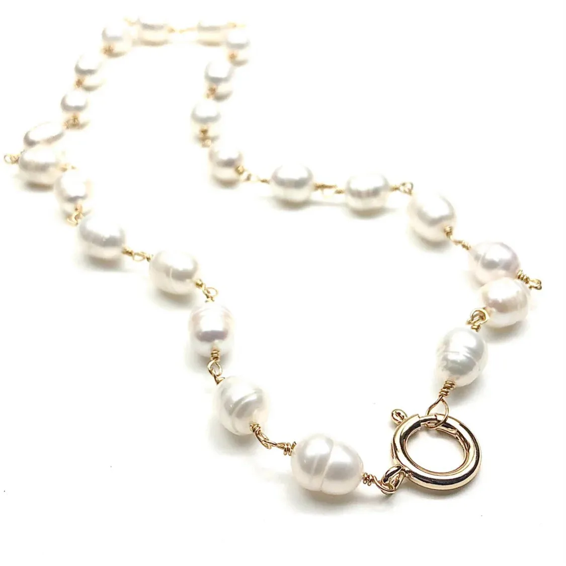 Silver Girl Large Pearl Link Necklace