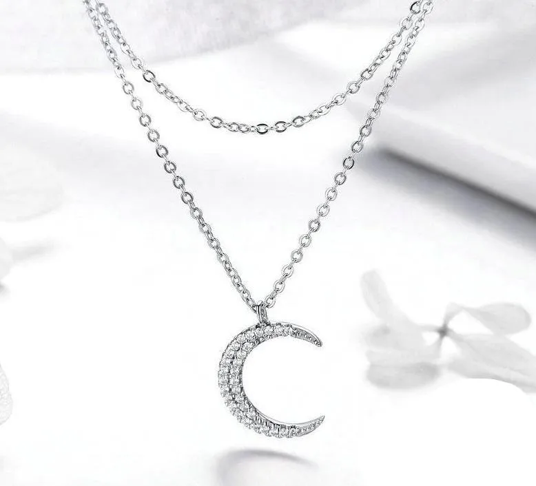Silver Layered Chain  Pendant Necklace