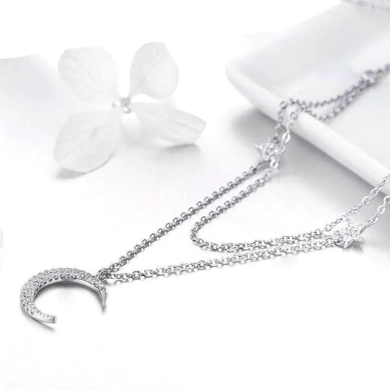Silver Layered Chain  Pendant Necklace