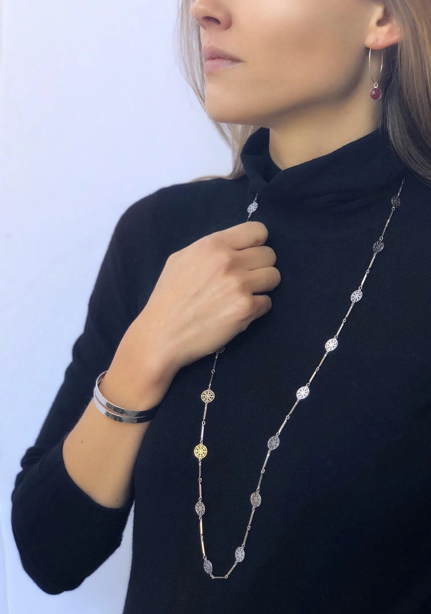 Silver Margi Hoops in Ruby