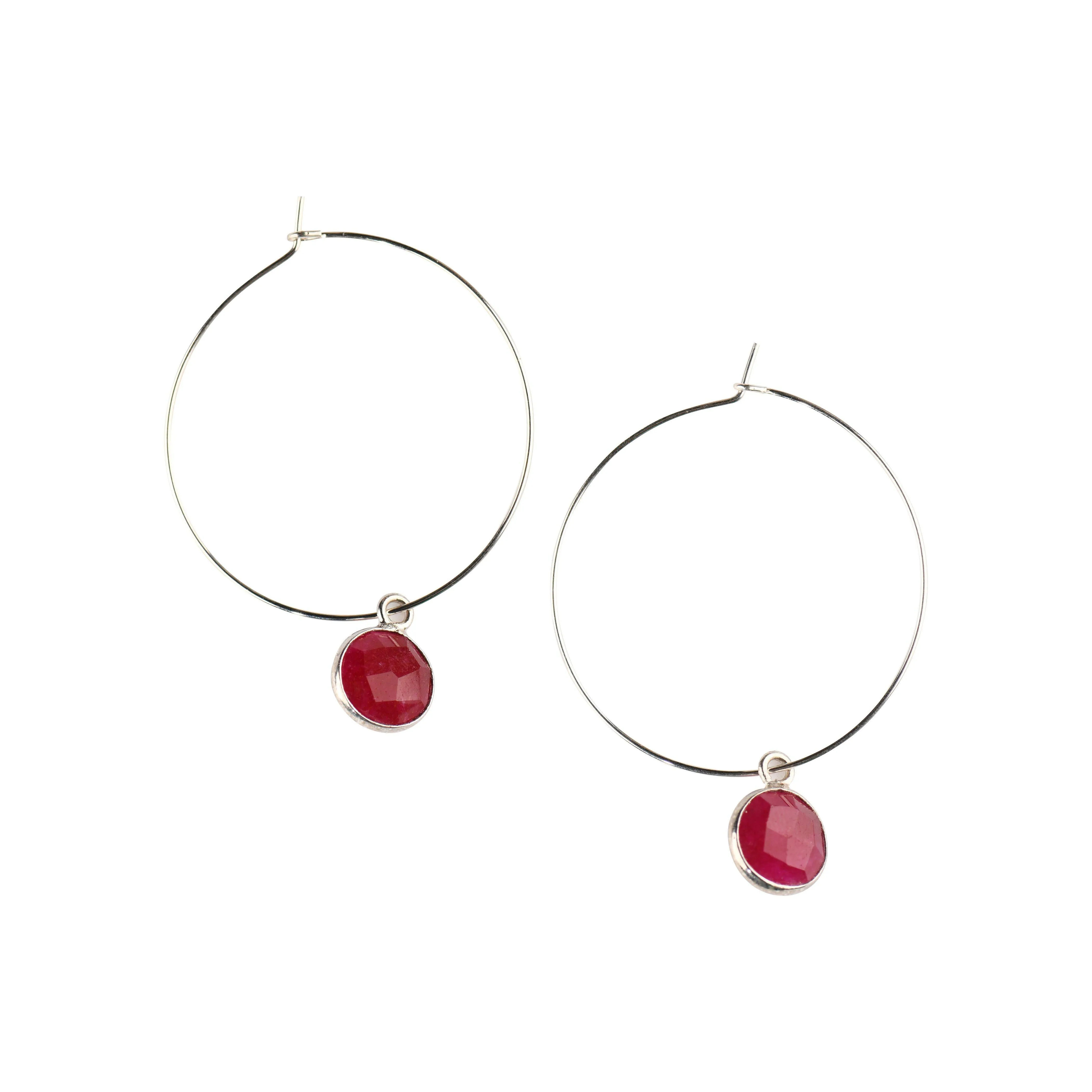 Silver Margi Hoops in Ruby