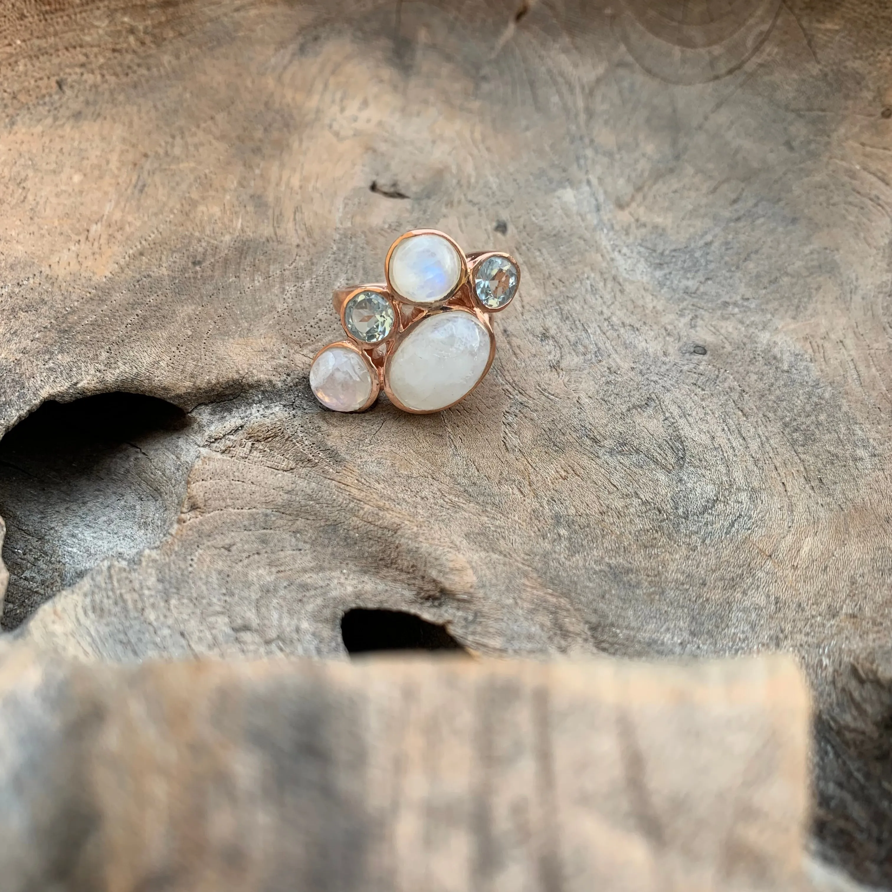 Silver - Moonstone And Aquamarine Ring in Gold