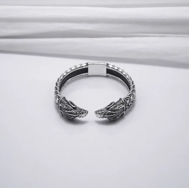 Silver Viking Odins Ravens Bracelet