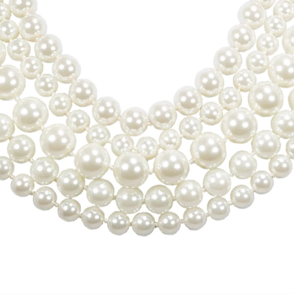 Silvertone Multi 5 Row Kiska Pearl Necklace