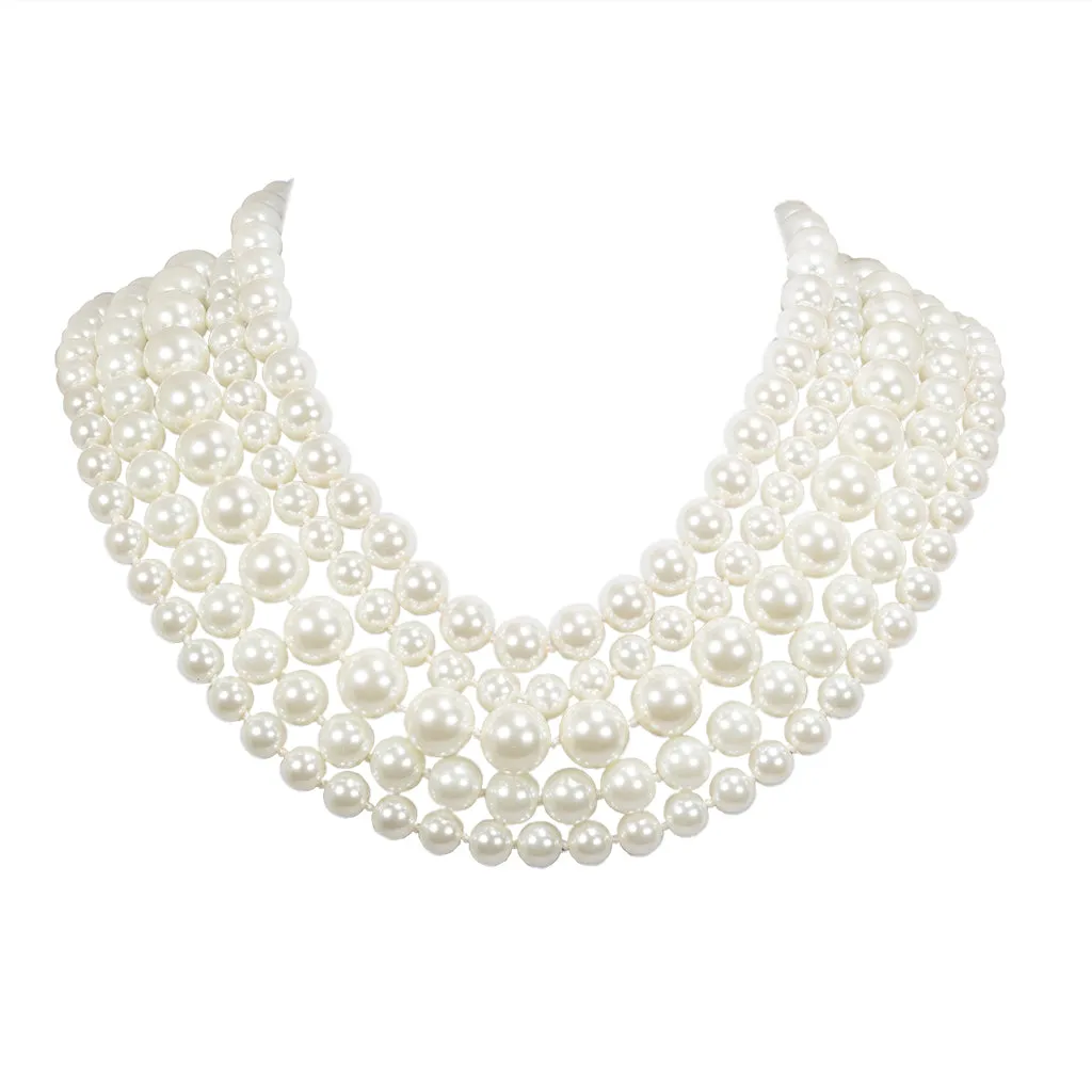 Silvertone Multi 5 Row Kiska Pearl Necklace