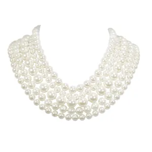 Silvertone Multi 5 Row Kiska Pearl Necklace
