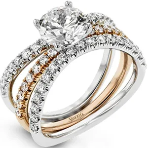 Simon G. Two-Tone Rose & White Three Row Diamond Engagement Ring Set