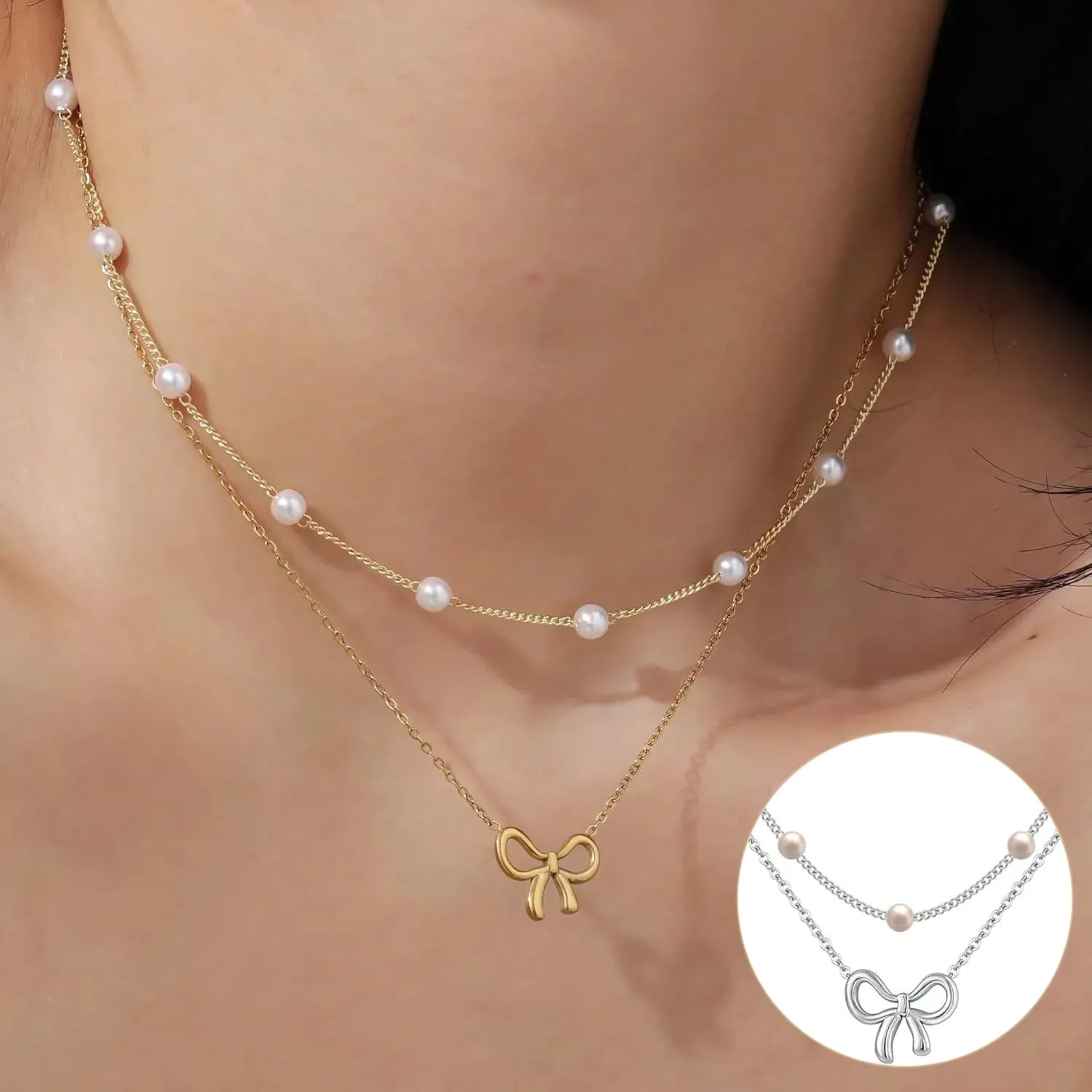 Simple Pearl Double Layer Choker Fashion Necklaces