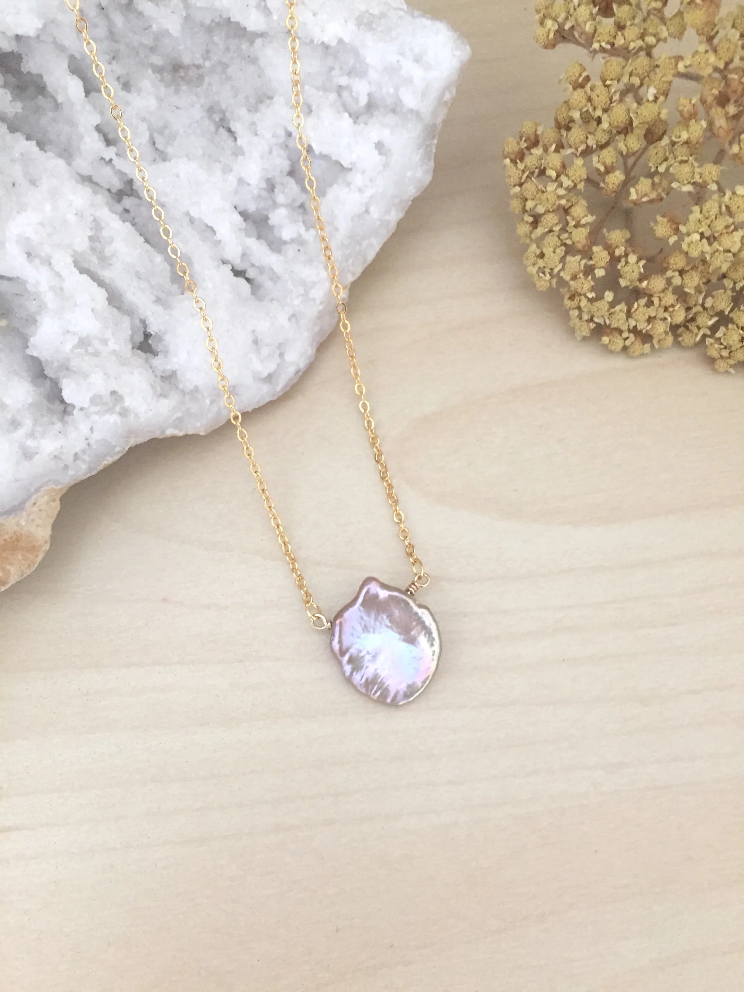 Single Lavender Grey Keshi Pearl Necklace