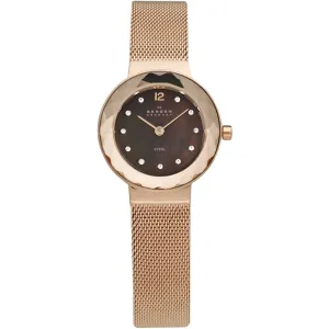 Skagen Leonora Gold Mesh Bracelet Brown Dial Quartz Watch for Ladies - 456SRR1