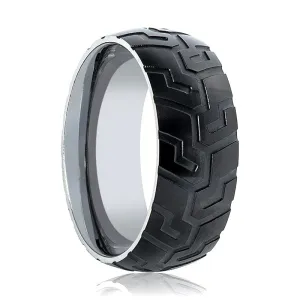 SLAYER | Silver Tungsten Ring, Tire Tread Pattern, Domed