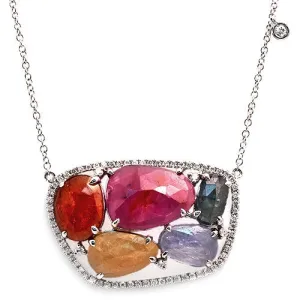 Slice Multicolor Gemstone Necklace With Pave Diamonds, 14k White Gold