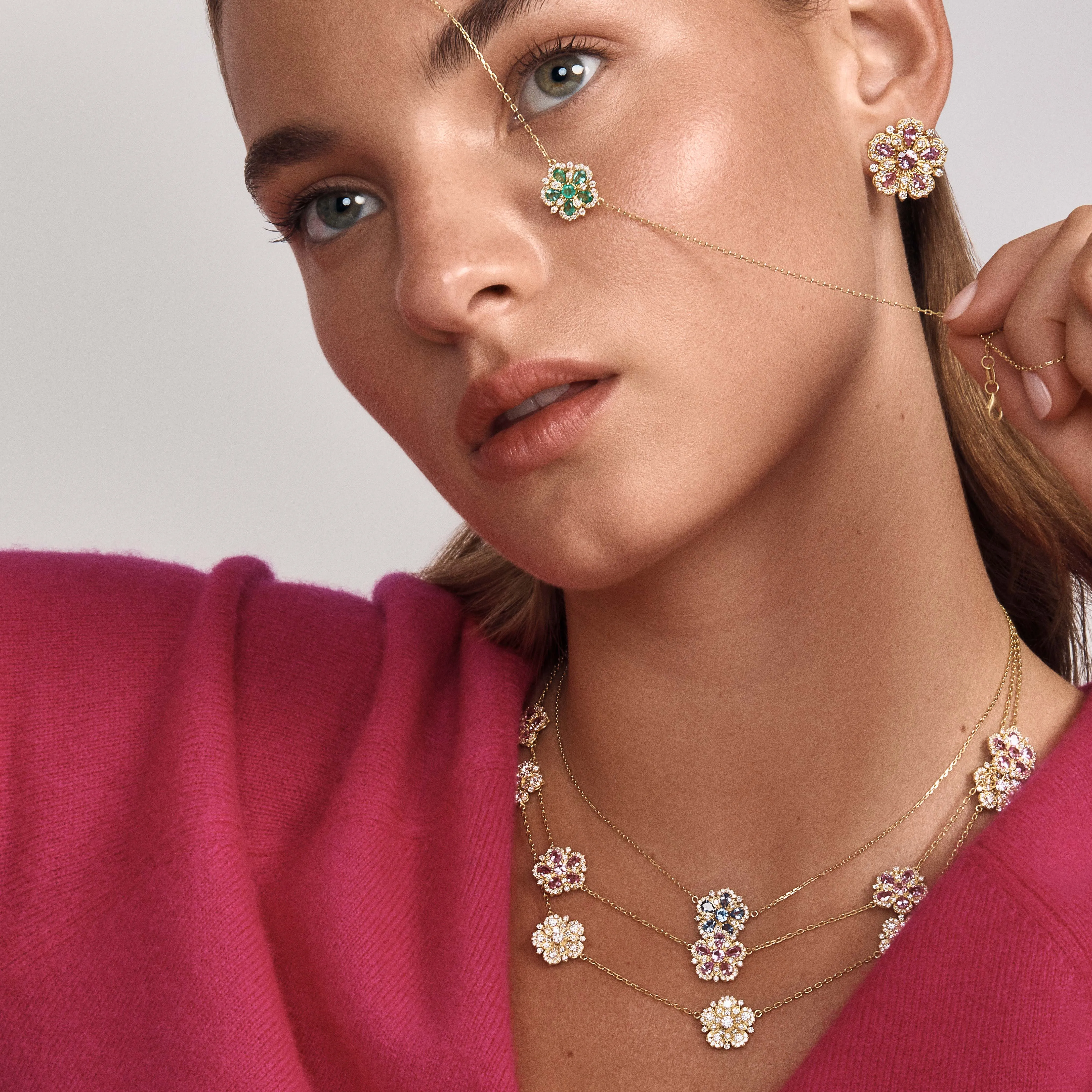 Small Jasmine Bloom Necklace with Pink Sapphires & Diamonds