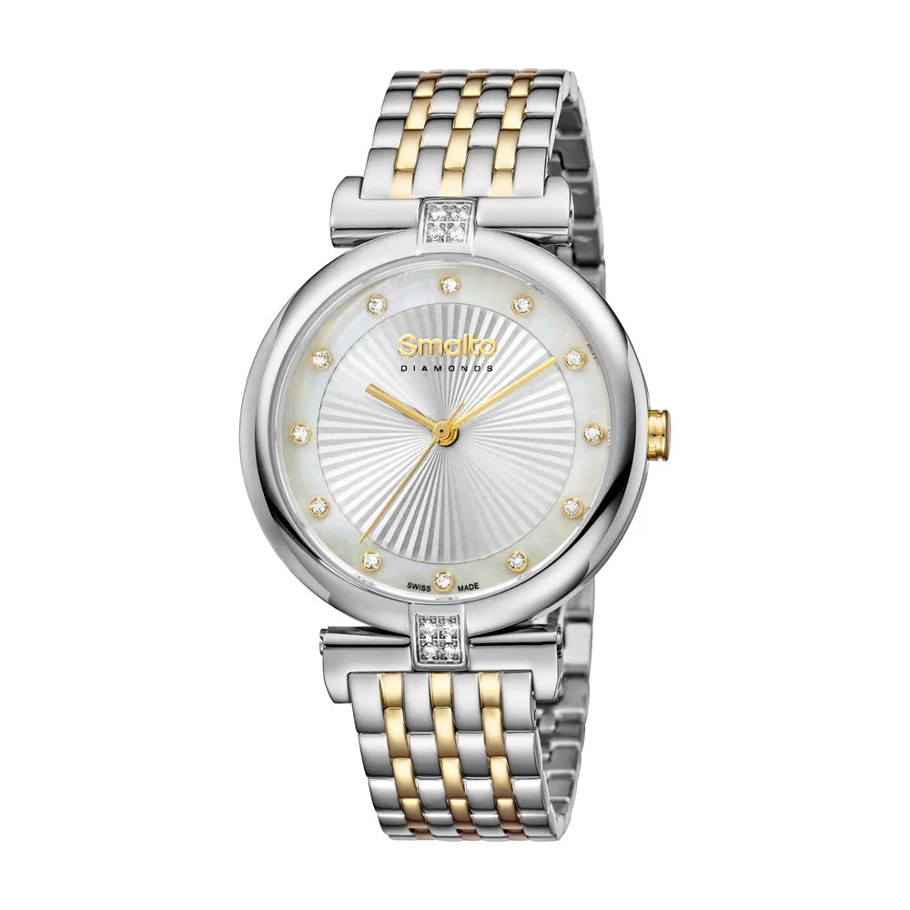 Smalto Watch Ladies Watch Two Tone Gold Stainless Steel Bracelet White Dial With Diamond
