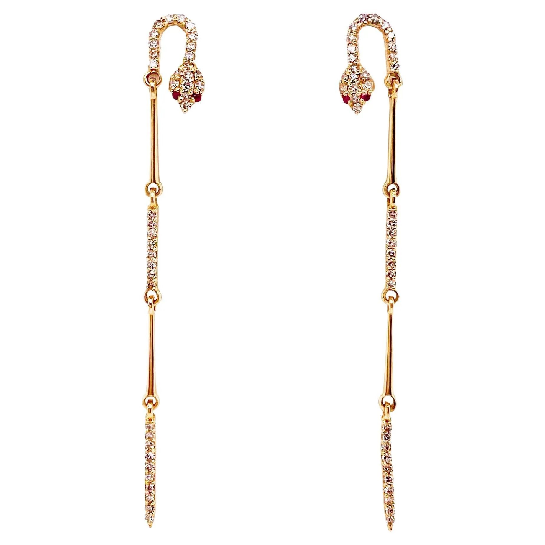 Snake Dangle Earrings with Rubies and Diamonds