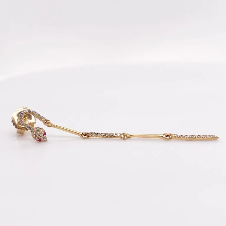 Snake Dangle Earrings with Rubies and Diamonds