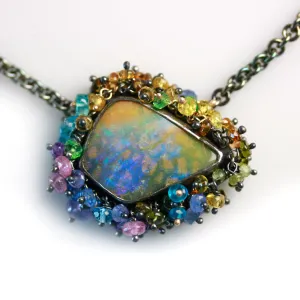 SOLD Wild Spotted Boulder Opal Pendant with Fringe