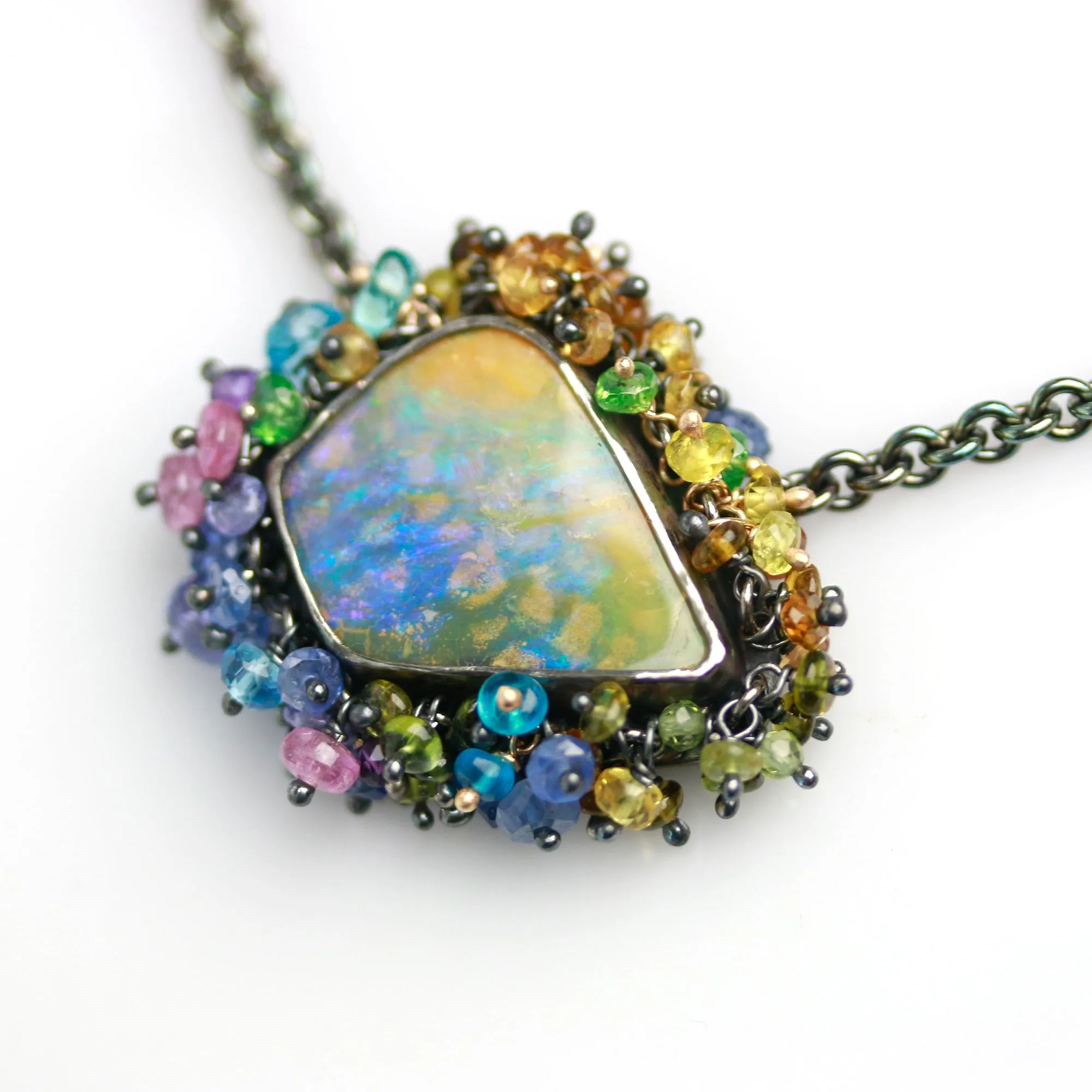 SOLD Wild Spotted Boulder Opal Pendant with Fringe